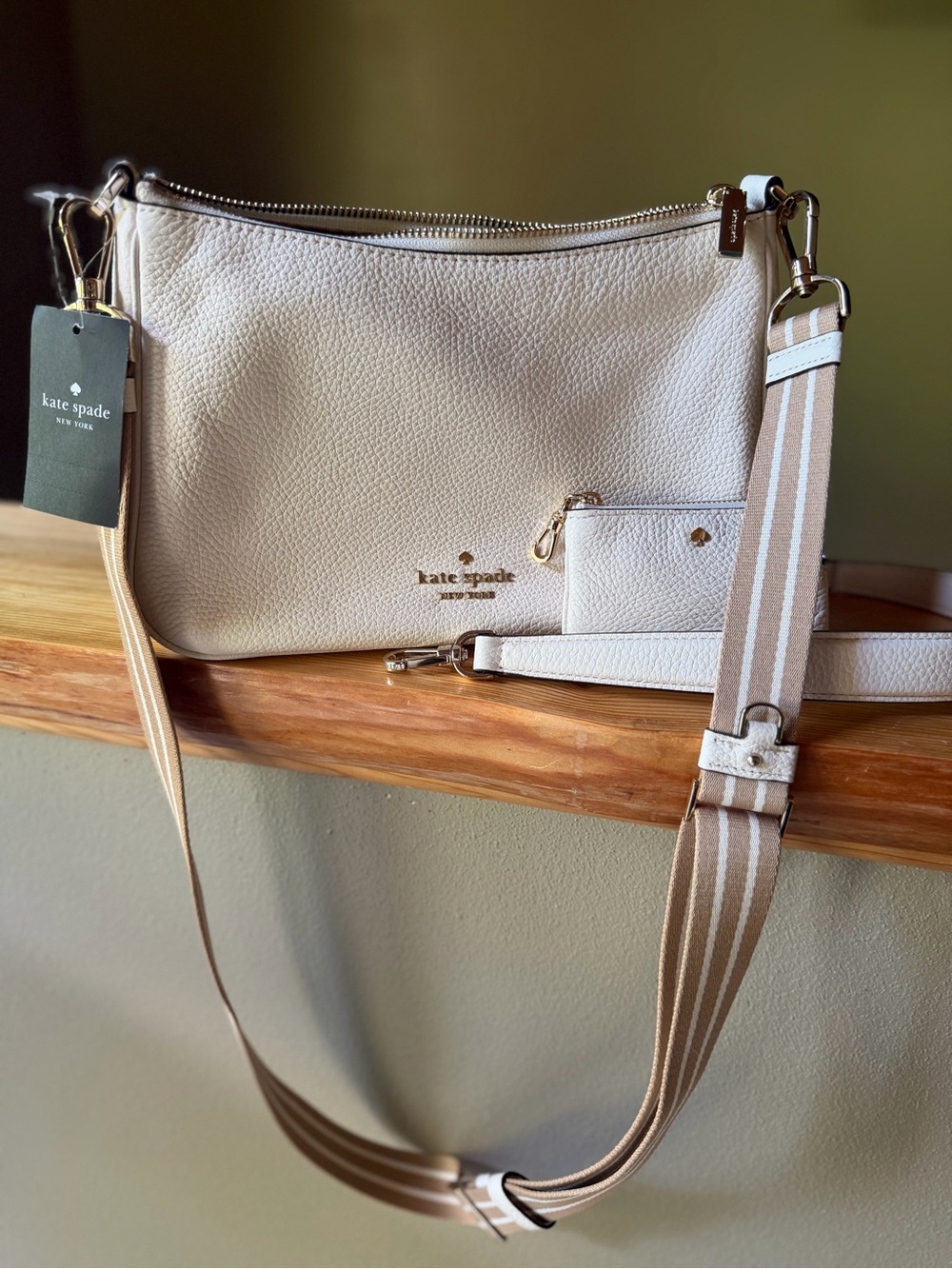 NWT Kate Spade • Cream Pebbled Leather Crossbody with 2 straps + wallet